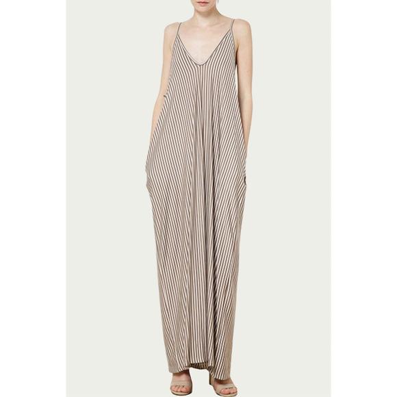 NEW BLACK IRIS striped stretch-modal jersey maxi dress in mocha/white - Picture 2 of 2